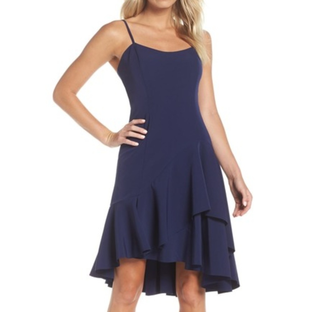 Vince Camuto Navy High/Low Ruffle Hem Dress